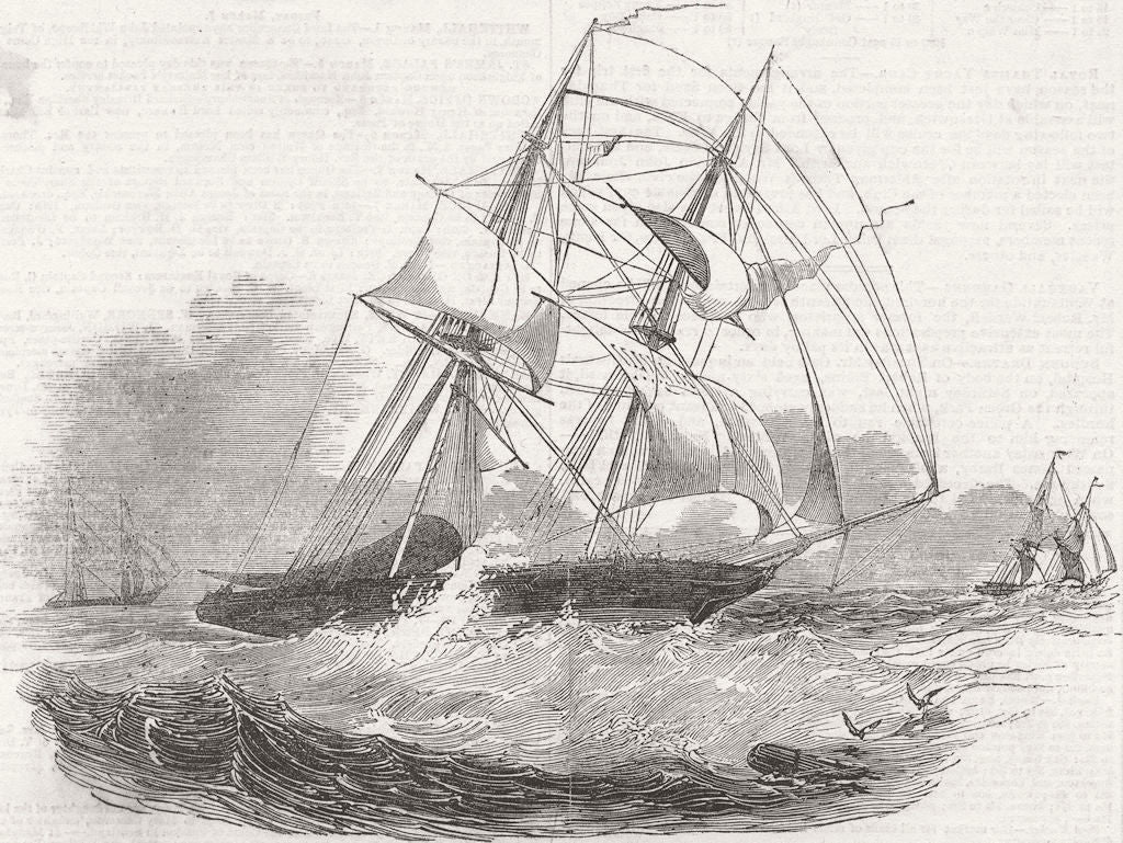 BOATS. Experimental Brigs scudding, wind 1845 old antique print picture